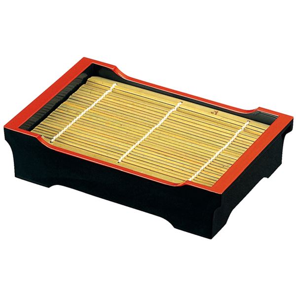 貴舟 盛そばセイロ/蕎麦ざる 【黒天朱 竹ス付 底板無 A】 209×135×51mm 日本製 〔和食 レストラン 店舗..