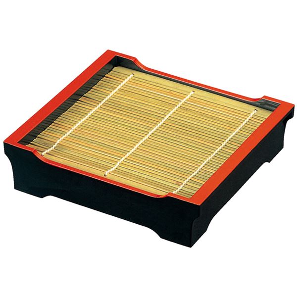 貴舟 角セイロ/蕎麦ざる 【黒天朱 竹ス付 底板無 A】 200×185×51mm 日本製 〔和食 レストラン 店舗〕【..