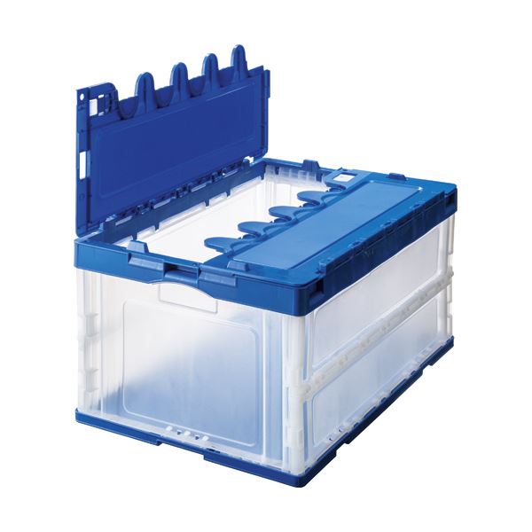 折りたたみコンテナ ふた付き 75L ブルー×透明 【×10セット】 (代引不可)