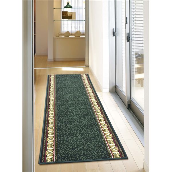 ラグマット 絨毯 約80cm×340cm グリーン 洗える 滑りにくい 防キズ 防音 お手入れ簡単 タフトプリント リビング ダイニング【代引不可】
