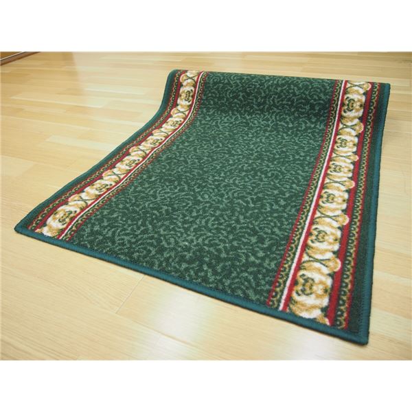 ラグマット 絨毯 約80cm×340cm グリーン 洗える 滑りにくい 防キズ 防音 お手入れ簡単 タフトプリント リビング ダイニング【代引不可】 [2]