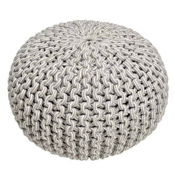 インド綿 スツール/オットマン 【グレー＆ホワイト 約50R×35cm】 綿100% ブレイド 〔リビング ダイニン..