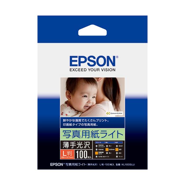 (まとめ) エプソン EPSON 写真用紙ライト＜薄手光沢＞ L判 KL100SLU 1冊（100枚） 【×10セット】 (代引不可) 1
