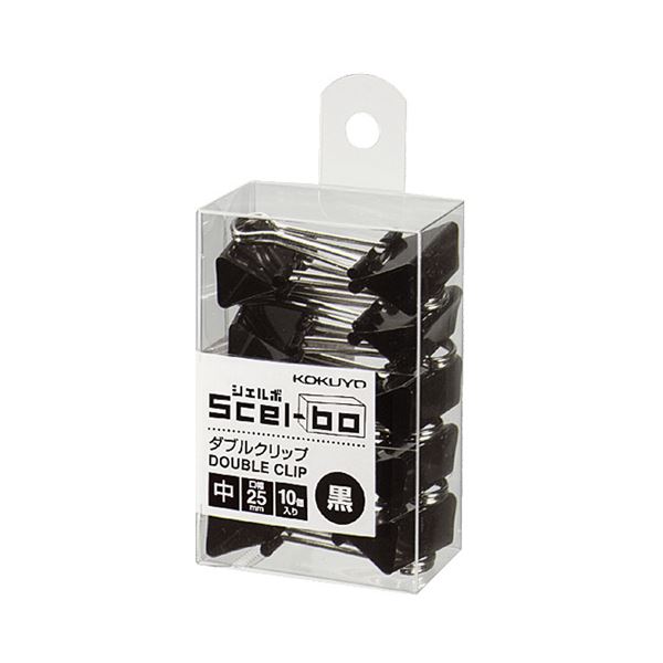 （まとめ）コクヨ ダブルクリップ（Scel-bo）個箱タイプ 中 口幅25mm 黒 クリ-J34D 1パック（10個）【×20セット】 (代引不可)