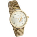 [千鶴] 腕時計 3針 猫デザイン 伸縮ジャバラベルト CDW001-004 ゴールド