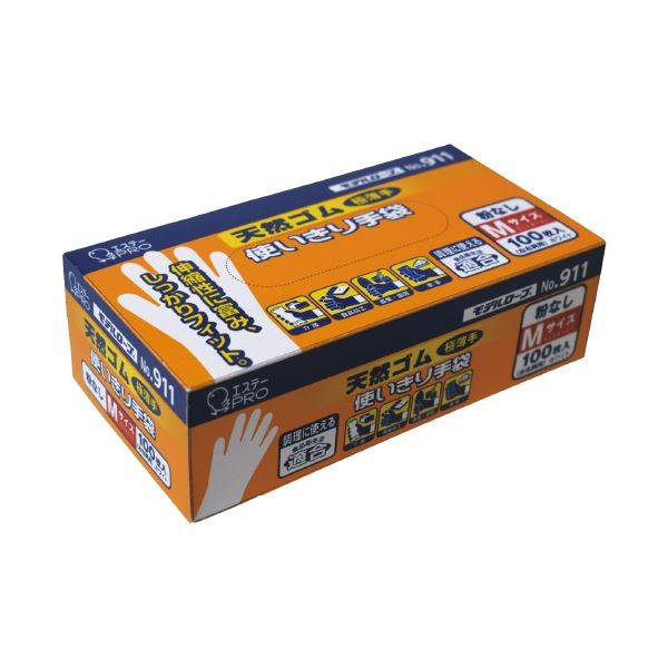 エステー 天然ゴム 使い切り手袋 M ホワイト 1200枚 (100枚×12箱) 使い捨て手袋