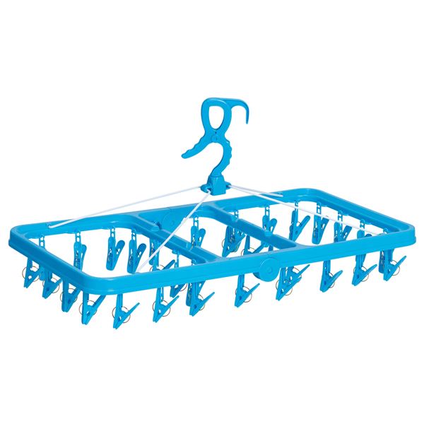 キャッチ式 洗濯物干し/角ハンガー 【32ピンチ ブルー 3個セット】 ポリプロピレン 軽量 断層式フレーム 〔ランドリー用品〕 (代引不可)