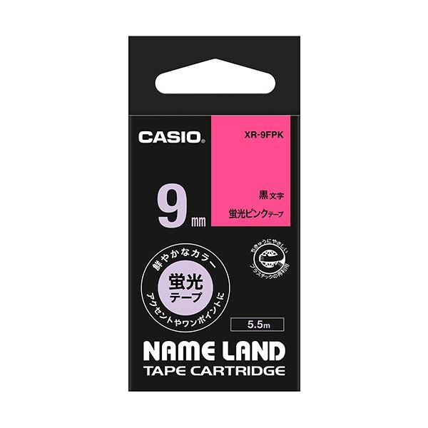 (まとめ) カシオ CASIO ネームランド NAME LAND スタンダードテープ 9mm×5.5m 蛍光ピンク／黒文字 XR-9FPK 1個 【×10セット】 (代引不可)