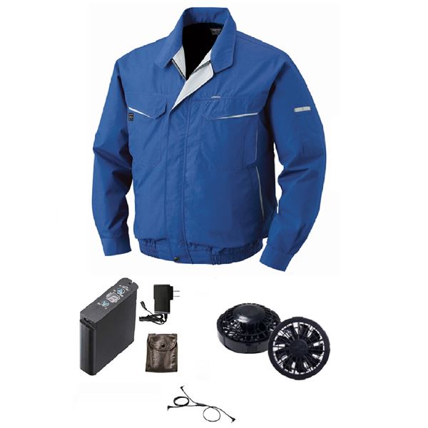 綿・ポリ混紡 空調服/作業着 【ファンカラー：ブラック カラー：ブルー 4L】 リチウムバッテリー付 コットン混 LIPRO2 KU90470 (代引不可)