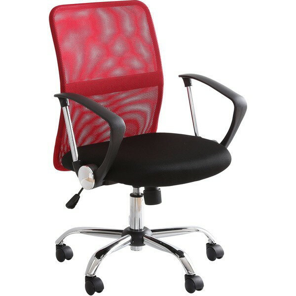 オフィスチェア デスクチェア 約幅59cm ローバック レッド 通気性抜群 メッシュタイプ スチール リビング 在宅ワーク 組立品 (代引不可)