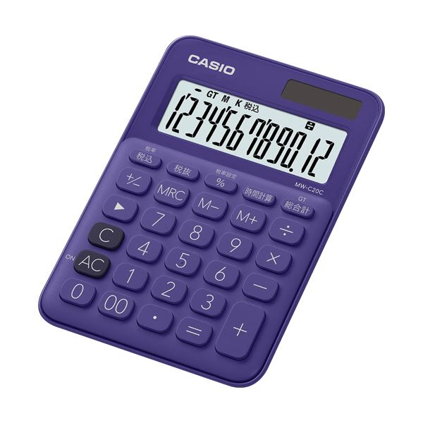 (まとめ) カシオ カラフル電卓 ミニジャストタイプ12桁 パープル MW-C20C-PL-N 1台 【×10セット】 (代引不可)