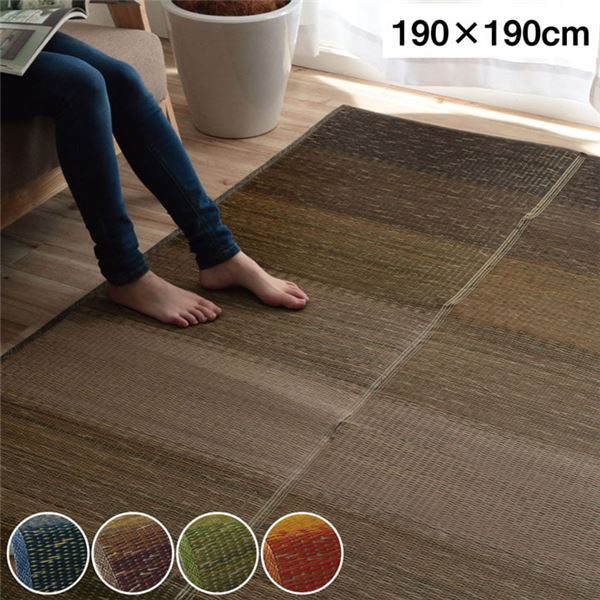 い草 ラグマット 【グラデーション ブラウン 約190×190cm】 制菌 抗菌防臭 防滑 不織布 小林製薬 持続性抗菌剤 KOBA-GUARD (代引不可)