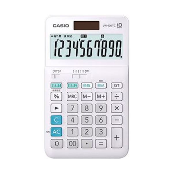 （まとめ）カシオ W税率電卓 10桁ジャストタイプ JW-100TC-N 1台【×10セット】 (代引不可)