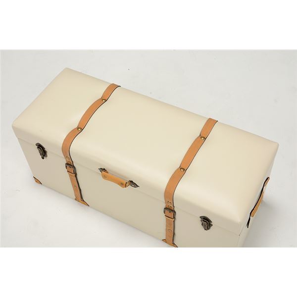 収納付き オットマン 幅102cm アイボリー トランク型 合皮 チェスターシリーズ ボックススツール インテリア家具 什器 備品 (代引不可) [2]