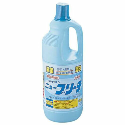 ライオン ニューブリーチ 1.5Kg（塩素系・除菌漂白剤） JSV9301 JANコード 4903351006270●重量(kg):1.5●材質：次亜塩素酸■次亜塩素酸ナトリウム(食品添加物殺菌料) 殺菌・漂白剤 用途 まな板・ふきん・野菜・果物 野菜等の除菌もOK。■アルカリ性・無りん・液体・100~500倍希釈■食品添加物のみ使用した次亜塩素酸ナトリウム6%の除菌・ 漂白剤。■野菜・果物・厨房器具類の除菌、漂白に適しています。【送料について】北海道、沖縄、離島は送料を頂きます。