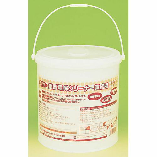服部製紙 重曹電解クリーナー 業務用（300枚入） JDV0201 JANコード 4976861001172●(ペーパーサイズ)横×縦(mm):170×200●重量(kg):1.607●材質：包装:PP(バケツ) PE(キャップ) 紙+PP(ラベル) PET12/VMPET12/CPP50(内袋) 成分:アルカリイオン水・重炭酸イオン・炭酸イオン・BG・発酵エタノール■溶液:重曹電解水+発酵エタノール素材:不織布■界面活性剤不使用なので、二度拭きがいりません。【送料について】北海道、沖縄、離島は送料を頂きます。