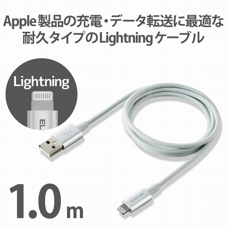 エレコム ライトニングケーブル 1m 準高耐久 Lightning(オス) USB-A(オス) RoHS指令準拠 シルバー MPA-UALPS10SV(代引不可) 2
