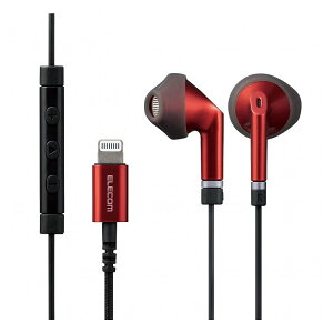 エレコム イヤホン ステレオヘッドホン 有線タイプ LightningiPhone/iPad マイク付 高耐久ケーブル レッド EHP-LFS10IMRD(代引不可)セール