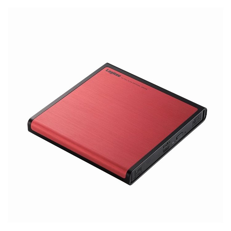 【商品詳細】SurfacePro3, SurfacePro4, SurfaceBookバスパワー駆動に対応した、USB2.0対応ポータブルDVDドライブ。筐体トップカバーに、ヘアライン加工を施したアルミを採用、見た目の高級感だけでなく、キズや汚れに強いデザイン。本体色はレッド。CyberLink社、Power2Go8 for DVD(書込ソフト)を添付。パソコン内に保存してある、写真、音楽、動画など大切で大容量なデータを簡単操作でDVDへバックアップできたり、ディスクのコピーが可能。■本製品は、SurfacePro3, SurfacePro4, SurfaceBookバスパワー駆動対応した、USB2.0対応ポータブルDVDドライブ、データ書込みソフト付き、レッドモデルです。 ■トップカバーにアルミニウム素材を採用し、プラスチックでは出せない高級感のある質感を実現し、キズや汚れに強いデザインといたしました。 ■超コンパクトドライブを採用することで、奥行を13.4cmまでコンパクト化を実現。ノートPCと一緒に安心して持ち運んで使える、DVDメディア全種類完全対応のハイパーマルチドライブです。 ■USBケーブル1本のバスパワー駆動で、ケーブルは背面へ格納する事ができるポータブルタイプでいつでもどこでも使えます。※お使いのPCによってはバスパワーが不足します。その場合は別売りACアダプタが必要となります。 ■本ドライブは無駄な消費電力を抑えた設計になっており、省電力化を実現。PCのバッテリも長持ちさせることができます。 ■「Mac OS X」/USB 2.0 High-Speedポートを搭載したMacに接続して使用することができます。※Mac用ソフトは付属しておりません。※USBTypeAコネクタを持つMacに限りお使いいただけます。 ■最新のブロック暗号であるAES形式を採用した、万全のセキュリティでディスクを保護する事ができます。 ■長期保存メディア、M-DISCへの書き込みに対応し、パソコン内の大切なデータを、信頼性の高いM-DISCへバックアップする事が可能です。 ■CyberLink社、Power2Go8 for DVD(書込)を添付。PC内に保存してある大切なデータを簡単操作でDVDへバックアップやディスクのコピーが可能。またオーディオCDをPCへ音楽ファイルとして取り込む事が出来ます。■対応パソコン：USBポートを持つWindowsパソコン。Intel Mac*1 *1:ドライブ仕様による。Mac用ソフトは添付しておりません。※TypeAコネクタを持つパソコンに限ります。 ■対応OS(USB3.0接続時)：Windows:Vista,7, 8, 8.1,10、 Mac:MacOS X 10.5以降 ※いずれも日本語OSに限ります。 ※Mac用ソフトは添付しておりません。 ■インターフェース：USB2.0 ■コネクタ形状：USB2.0 Mini-Bコネクタ x 1 ■対応メディア(DVD-RAM)：対応 ■対応メディア(DVD+R)：対応 ■対応メディア(DVD+R DL 2層)：対応 ■対応メディア(DVD+RW)：対応 ■対応メディア(DVD-R)：対応 ■対応メディア(DVD-R DL 2層)：対応 ■対応メディア(DVD-RW)：対応 ■対応メディア(CD-R/RW)：対応 ■対応メディア(DVD-ROM)：対応 ■対応ディスク(書込時:Mディスク(DVD))：対応 ■書込速度(DVD-RAM)：5倍速 ■書込速度(DVD+R)：8倍速 ■書込速度(DVD+R DL 2層)：6倍速 ■書込速度(DVD+RW)：8倍速 ■書込速度(DVD-R)：8倍速 ■書込速度(DVD-R DL 2層)：6倍速 ■書込速度(DVD-RW)：6倍速 ■書込速度(CD-R/RW)：24倍速 ■読込速度(DVD-RAM)：5倍速 ■読込速度(DVD+R)：8倍速 ■読込速度(DVD+R DL 2層)：8倍速 ■読込速度(DVD+RW)：8倍速 ■読込速度(DVD-R)：8倍速 ■読込速度(DVD-R DL 2層)：8倍速 ■読込速度(DVD-RW)：8倍速 ■読込速度(CD-R/RW)：24倍速 ■読込速度(DVD-ROM)：8倍速 ■記憶容量(DVD-RAM)：4.7GB ■記憶容量(DVD±R/RW)：4.7GB ■記憶容量(CD-R/RW)：700MB ■ディスクローディング方式：トレー ■設置方向：水平 ■筐体材質(カラー)：レッド ■入力電圧：DC+5V ■外形寸法(幅×奥行き×高さ)：138×134×19mm(突起部を除く) ■質量：280g(本体のみ) ■保証期間：1年間 ■法令対応：RoHS指令:準拠 ■付属ソフト 1：CyberLink Power2G 8 for DVD ■付属品：DVDドライブユニット1台、USB2.0ケーブル(パソコン側:Type-A, ドライブ側:miniB) 30cm 1本、インストール用DVD-ROM1枚、セットアップガイド(保証書含む) 1枚【代引きについて】こちらの商品は、代引きでの出荷は受け付けておりません。【送料について】北海道、沖縄、離島は送料を頂きます。