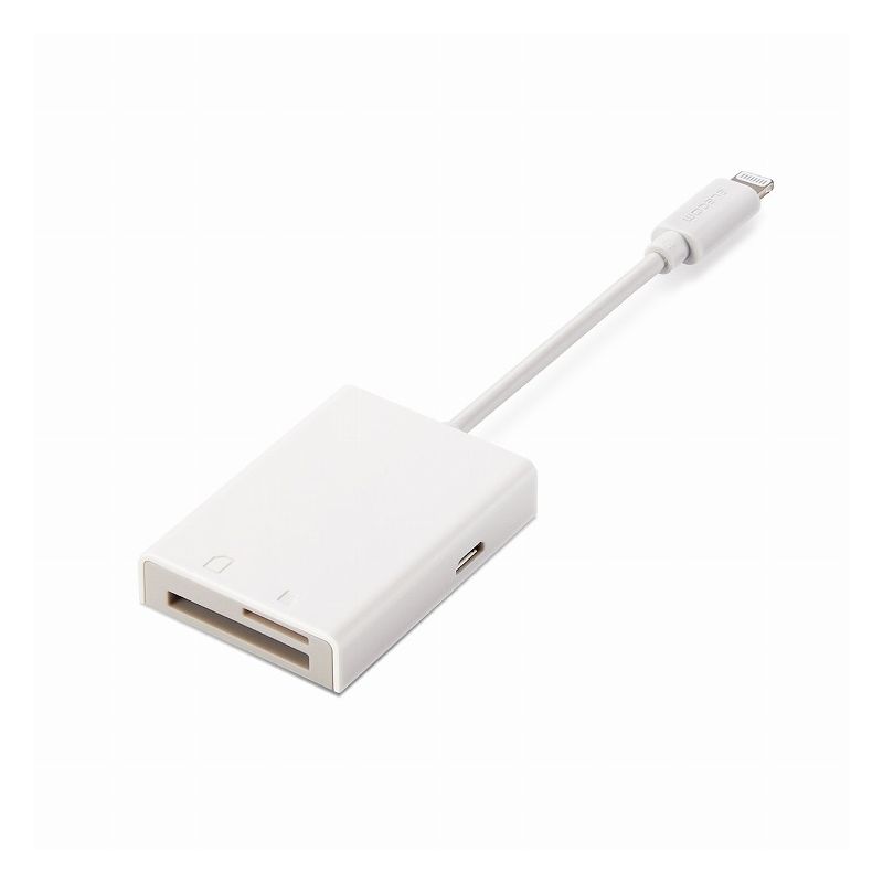 Lightningカードリーダー メモリーカードリーダー Lightningコネクタ SD+マイクロSD Type-C変換アダプタ付 iPhone ケーブル7cm ホワイト MR-LC201WH(代引不可)【送料無料】【メール便(ネコポス)】