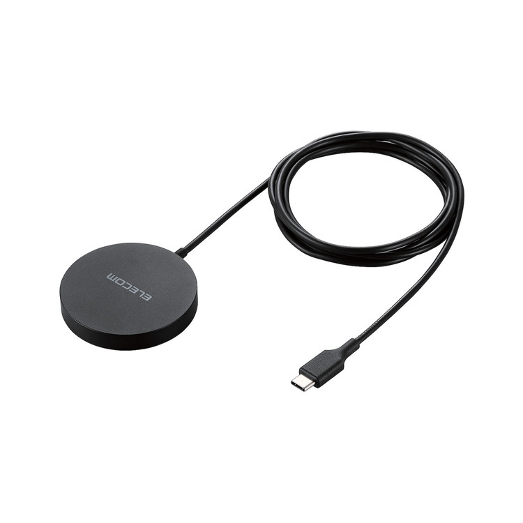 エレコム ワイヤレス充電器 Qi 認証 Qi2 対応 15W / 7.5W / 5W マグネット式 卓上 ケーブル一体 1.5m 置くだけ充電器 【 iPhone Airpods 各種対応 】 ブラック ELECOM(代引不可)【送料無料】