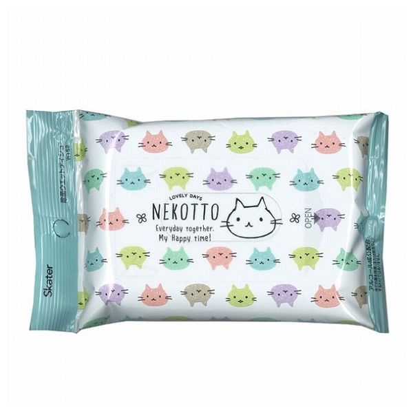 スケーター 除菌ウェットティッシュ 除菌シート アルコール成分配合 20枚入り ねこっと カラフル WTS2 ..