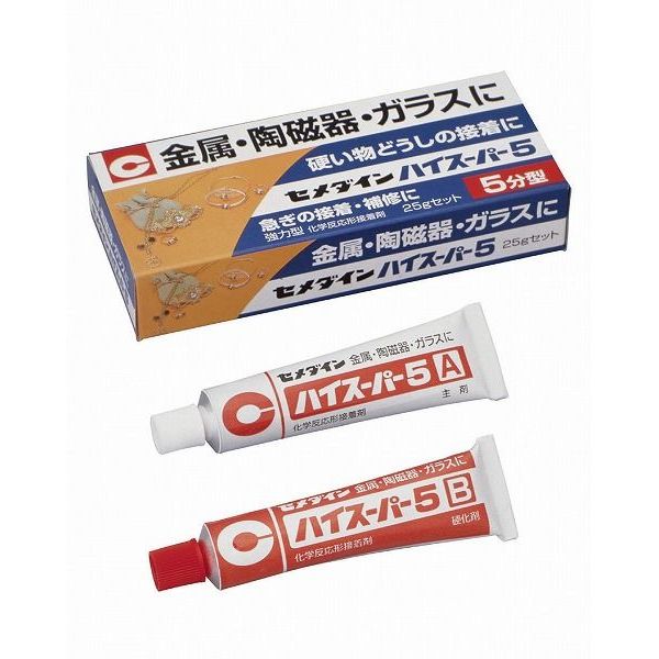 【商品詳細】2液混合型エポキシ系接着剤で、5分で硬化しはじめる急ぎの作業に最適な、スピードタイプです。金属・ガラス・陶磁器などの硬い物を、カッチリ堅く接着します。A液（主剤）をブルーに着色してあり、混合の目安として色が消えるため、大変便利です。80gのお徳用サイズもあります。セミプロの方や多人数での使用に適しています。【送料について】北海道、沖縄、離島は送料を頂きます。