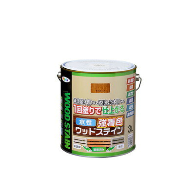 【商品説明】●隠ぺいが高く1回塗りで仕上がる水性・低臭タイプの木部専用塗料です。●木目を生かした美しいステイン仕上げができ、日光や雨に強く耐候性に優れています。●防腐・防カビ・防藻・防虫効果があり、長期間、木部を美しく保ちます。●撥水剤の配合により長期間撥水性を維持し、木部を保護します。●【用途】＜適した場所＞屋内外用、ラティス・トレリス・プランター・ウッドデッキなどのガーデン用木製品、家具・窓枠・幅木・ウッドクラフト・工作品などのインテリア木部・木製品（※古い木材や旧塗膜のある木材の場合は、必ず下地処理後に塗装して下さい。常時水のかかるところやいつも湿っているところ、また屋内の床面には適しません。）。＜標準塗り回数＞1回塗り。＜光沢＞ツヤ消し。＜塗膜の仕上がり＞半透明。●塗料タイプ：水性アクリルウレタンエマルション樹脂塗料●容量：3L●色：ライトオーク●【塗り面積】＜1回塗り＞22〜31m2・タタミ ： 13〜19枚分、＜吸い込みが激しい面＞15〜21m2・タタミ ： 9〜13枚分●乾燥時間：夏期/約2時間、冬期/約3時間（塗り重ね時間の目安：夏期/1〜3時間、冬期/2〜4時間）●表示の用途以外には使用しないで下さい。塗料がすでに塗られている面や吸いこみがないプリント合板、化粧合板には塗れません。食器など直接食べ物と接触するところは塗らないで下さい。●犬小屋や鳥かご、その他ペットなどがなめたり、かじったりするような木部には塗らないで下さい。●均一になった塗料の見かけの色は、エマルション樹脂の影響で表示の色と異なって見えることがあります。表示の色は乾燥後の色です。●記載の乾燥時間は半硬化(指で軽くこすって跡がつかない状態)の時間です。●下地の種類によっては1回塗りでは仕上がらない場合があります。その場合には2回塗りして下さい。塗り重ねるときは、夏期は1〜3時間、冬期は2〜4時間乾かしてから塗って下さい。塗り重ねの間隔が長くなったり、降雨後に塗り重ねすると、塗る素材によっては塗料がはじく場合があります。この時には#600程度のサンドペーパーで表面を軽く研磨してから塗って下さい。●うすめ方：塗りにくいときは水(5%以内)でうすめて下さい。●用具の手入れ：使い終えたハケや用具は、塗料が乾かないうちに水かぬるま湯で洗ってください。●下地処理など：塗膜のハガレ防止のため以下の処理をして下さい。1. ゴミ、ホコリを充分に取り除きます。泥、サビ、カビ、苔、藻などの汚れはナイロンブラシ、ナイロンタワシ、デッキブラシなどで水洗いします。2. ヤニや油分が多い場合は、ペイントうすめ液で拭き取ります。3. 木材の表面が劣化している場合は、サンドペーパーで研磨するか、ナイロンブラシ、ナイロンタワシ、デッキブラシなどで水洗し、できるだけ表面層を除去します。4. 他の塗料が塗装されている場合は、旧塗膜をサンドペーパー、電動サンダーなどで充分に取り除きます。5. 本品同士の塗り替えの場合は、表面をサンドペーパー（#400〜#600）で軽く研磨後、塗り重ねができます。6. 木材の表面が硬く、塗料が浸透しにくい木材の場合は、サンドペーパーなどで目荒らしを行うと塗料の付きが良くなります。7. 木材の表面がザラザラしているときは、サンドペーパー（#280〜#320）を木目に沿ってかけておくと、滑らかに仕上ります。※メーカーの都合によりパッケージ、内容等が変更される場合がございます。当店はメーカーコード（JANコード）で管理をしている為それに伴う返品、返金等の対応は受け付けておりませんのでご了承の上お買い求めください。【代引きについて】こちらの商品は、代引きでの出荷は受け付けておりません。【送料について】北海道、沖縄、離島は送料を頂きます。
