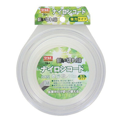 【商品説明】●【特長】太い茎などを持つ雑草に威力を発揮する強力タイプ。必要分だけ切って使える。●コードの形状:四角型●サイズ:2.4mm×10m※メーカーの都合によりパッケージ、内容等が変更される場合がございます。当店はメーカーコード（JANコード）で管理をしている為それに伴う返品、返金等の対応は受け付けておりませんのでご了承の上お買い求めください。【代引きについて】こちらの商品は、代引きでの出荷は受け付けておりません。【送料について】北海道、沖縄、離島は送料を頂きます。