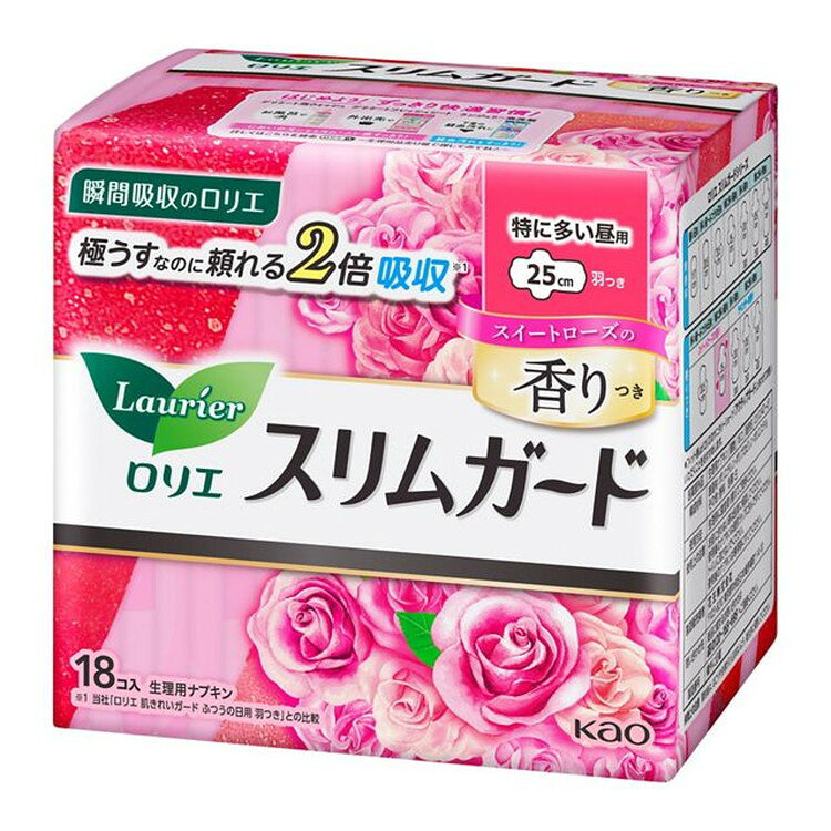 ●薄さも安心感もほしい人に。●瞬間吸収のロリエ　極うすなのに頼れる2倍吸収。●1ミリ吸収体に高吸収ポリマーがぎっしり。●ふつうのナプキンの2倍も吸収！●つけていないみたいに軽やか。●ベタつき　ゴワつき　ムレなしへ　独自のストレスフリー設計。●表面の液残りを20％カット、さらさら長続き。●表面のなめらかさが15％アップ、快適なつけ心地。●しなやかフィットで多い日も余裕。●ほっと気分やわらぐ上品なローズの香り。●全面通気性シートでムレにくい。●極うすだから、持ち運びもストレスフリー。●商品サイズ（高×幅×奧／約）：114×114×85mm●サイズ：25cm●入数：18個日本花王-※メーカーの都合によりパッケージ、内容等が変更される場合がございます。当店はメーカーコード（JANコード）で管理をしている為それに伴う返品、返金等の対応は受け付けておりませんのでご了承の上お買い求めください。【代引きについて】こちらの商品は、代引きでの出荷は受け付けておりません。【送料について】北海道、沖縄、離島は送料を頂きます。
