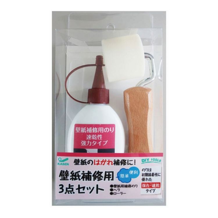 商品説明●セット内容:壁紙用補修のリ60ml、ヘラ、ローラー。●壁紙補修に便利な3点が入ったキットです。カセン和紙工業【代引きについて】こちらの商品は、代引きでの出荷は受け付けておりません。【送料について】北海道、沖縄、離島は送料を頂きます。
