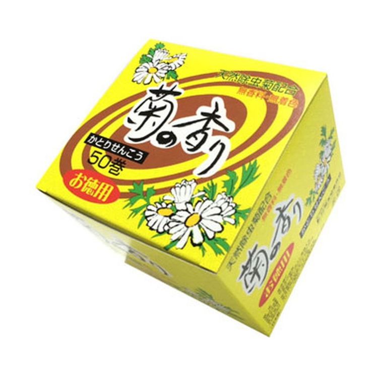商品説明●天然の除虫菊のエキスを主成分とした蚊取線香です。●天然成分のみを原料としておりますので、安全・安心です。●無着色で線香色は原料そのままの色です。●火をつけますと昔懐かしい、菊の香りがお部屋に広がります。●効果：蚊成虫の駆除●成分：除虫菊エキス（ピレトリン）、除虫菊抽出粕粉末、タブ粉、バレイショ粉、ソルビン酸、木粉●ご使用上の注意をよくお読みになり、用法・用量を正しくお守り頂き、お使いください。●線香は組合せの2巻から必ず1巻づつはなし、線香の先端に火をつけてご使用ください。●線香立ての打ち抜き部分を直角に起こし、線香の中心にある穴に突端部分を差し込んでください。●折れた線香は、Y字部分にはさんでご使用ください。●燻煙する時は、線香より大き目の陶器か金属製の容器（皿）等の上に線香立てを置いてご使用ください。●ご使用後の灰は、その都度火の気がないことを確かめ捨ててください。●閉め切った部屋で長時間使用せず、時々換気すること。また、出来るだけ換気の良い場所で風上に置いて使用すること。●備え付けの線香立て、線香皿あるいは、専用容器以外での使用はしないこと。●線香立ては陶器か金属製の容器の上に置いて使用し、紙箱やプラスチックの容器など燃える危険性のあるものは使用しないこと。●使用中の線香は、燃えやすい物のそばに置かないこと。●布団や衣類などが被らないよう充分注意すること。また、線香が倒れないよう注意すること。●線香立ての先端部分や金属のうすいところで手などを切らないように充分注意すること。●アレルギー体質の人は、使用に注意すること。●万一、身体に異常が起きた場合は、直ちに本品がピレスロイド系殺虫剤であることを医師に告げて診療を受けること。●小児の手の届かないところに保管すること。●直射日光を避け、湿気の少ない涼しい場所に保管すること。児玉兄弟商会【代引きについて】こちらの商品は、代引きでの出荷は受け付けておりません。【送料について】北海道、沖縄、離島は送料を頂きます。