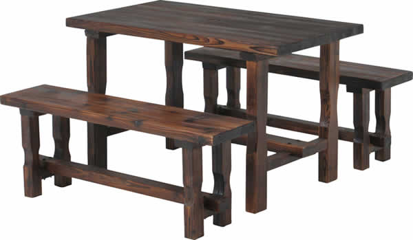 焼杉テーブル＆ベンチセット ナチュラル(代引き不可)【RCP】