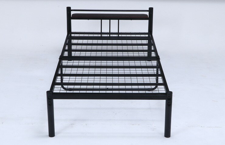 宮付 シングルベッド W1000×D2190×H635mm スチール MDF(PVC) おしゃれ ブラック(代引不可)【送料無料】 [2]