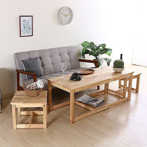 Natural Signature ネストテーブル W1200×D500×H450mm 天然木(ラバーウッド) おしゃれ(代引不可)【送料無料】