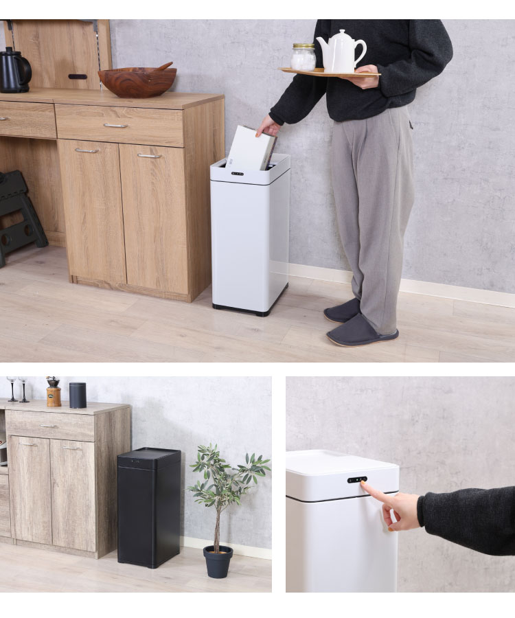 センサーダストボックス 除菌 消臭 45L ゴミ箱 自動開閉 オゾン消臭 コードレス 電池式 清潔 クリーン キッチン 洗面所 リビング スタイリッシュ 自動ゴミ箱 センサー スリム 省スペース(代引不可)【送料無料】 [3]