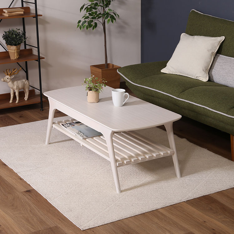 引出し付きセンターテーブル WH ローテーブル 引き出し 棚付き センターテーブル リビング ワンルーム(代引不可)【送料無料】
