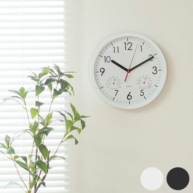 掛時計 温湿度計付 アーバン 25cm BK WH 静音 完成品 シンプル オフィス 寝室 時計(代引不可)【送料無料】