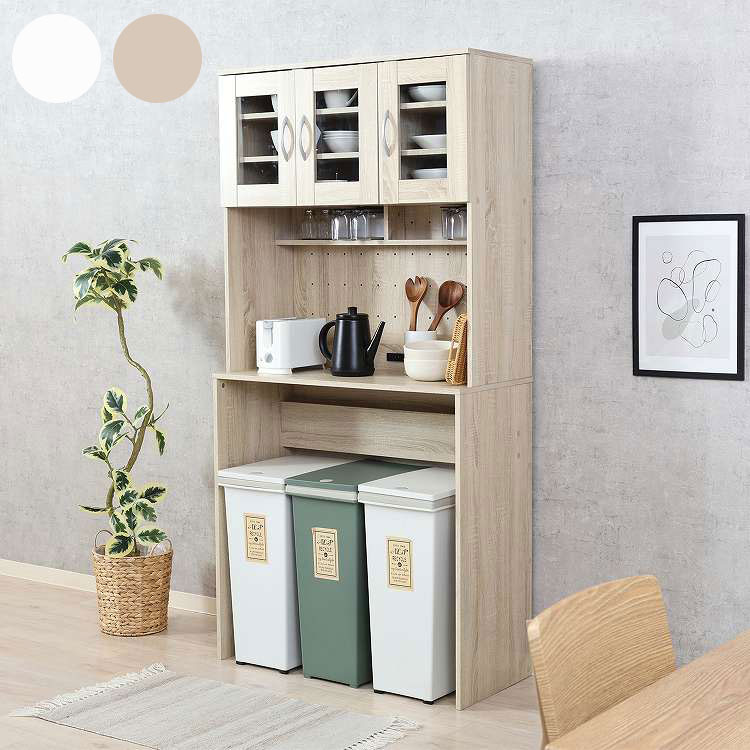 ゴミ箱上キャビネット 90幅 オーク オークWH(代引不可)【送料無料】