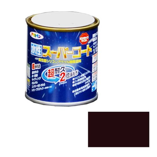 【用途】金属、スレート、コンクリート、サイディング、木部、しっくい、発泡スチロール等への塗装。【機能・特徴】特殊フッ素樹脂、シリコン架橋システム及び紫外線劣化防止剤の相乗効果で、汚れにくく、耐久性が格段に優れた高性能塗料です。酸性雨や酸性雪、排気ガス、塩害につよい塗料です。いやな臭いのしない無臭タイプで、1回塗りで仕上がります(銀黒色は2回塗り)。サビドメ剤、カビドメ剤を配合していますので、サビやカビの発生を防ぎます。厚塗りしてもタレにくく、大変塗りやすい塗料です。【仕様】●内容量：1/12L。●色：こげ茶。●標準塗り面積(1回塗り)：0.5〜0.8m2。●乾燥時間：夏期30分〜1時間・冬期2〜3時間。●水性・多用途。●一般名：フッ素樹脂配合水性シリコンアクリル樹脂塗料。【送料について】北海道、沖縄、離島は送料を頂きます。