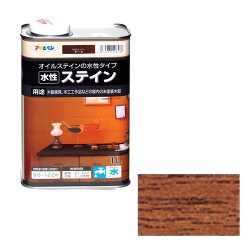 【用途】木製家具、木工作品などの屋内の未塗装木部への着色。【機能・特徴】上塗り不要です(そのまま仕上げることが出来ますが、保護の目的で用途に応じたニス(クリヤ)の上塗りをお勧めします)。ラッカー系、ポリウレタン系ニスの上塗りが可能です。消防法上の非危険物です。【仕様】●内容量：1L。●色：チーク。●標準塗り面積(2回塗り)：9〜12.2m2。●乾燥時間：夏期30〜50分・冬期1〜2時間。●一般名：水性アクリル樹脂木部着色剤。【商品サイズ】幅118×高さ185×奥行63mm　重量1200g【注意事項ほか】●床の着色に使用する場合は、必ず床用のニスを上塗りして下さい。●うすめずに塗ってください。●用具は、塗料が乾かないうちに水か湯で洗ってください。【送料について】北海道、沖縄、離島は送料を頂きます。