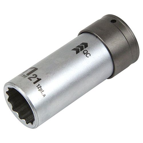 【用途】インパクトレンチのソケット交換。【機能・特徴】差込角12.7mm用交換ソケットで、18Vインパクトレンチ対応です。ソケット交換でわずらわしいピン交換が無く、新機能クイックチャックを採用する事により、誰でも簡単・スピーディーにソケット交換が出来ます。交換方法はリング穴を矢印に合わせ、リングを引き下げながら着脱します。装着後、リングの穴をずらす事により、脱落防止となります。【仕様】●差込角：12.7mm。●ソケットサイズ：21mm。●ソケット口角：12角。【材質】●本体：50BV30。【商品サイズ】幅32×高さ78×奥行32mm　重量245g【送料について】北海道、沖縄、離島は送料を頂きます。