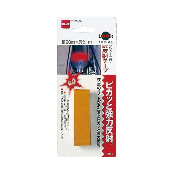 【商品特長】【用途】視認性向上のための反射テープ。【機能・特徴】夜間光が当たると強力に反射するテープです。自転車や身に着けているものに貼って夜間の安全サインに適しています。【仕様】●サイズ：幅20mm×長さ1m。●色：黄。【材質】●アクリル系樹脂・ガラス球。●アルミ。●アクリル系粘着剤。【商品サイズ】幅76×高さ179×奥行22mm　重量14g【注意事項ほか】●人体への貼付け等本来の使用法以外の使用はしないでください。■商品コード:4904140276140■JANコード:4904140276140■ブランド名:ニトムズ■商品名:防災反射テープ20黄■規格:T0614【送料について】北海道、沖縄、離島は送料を頂きます。
