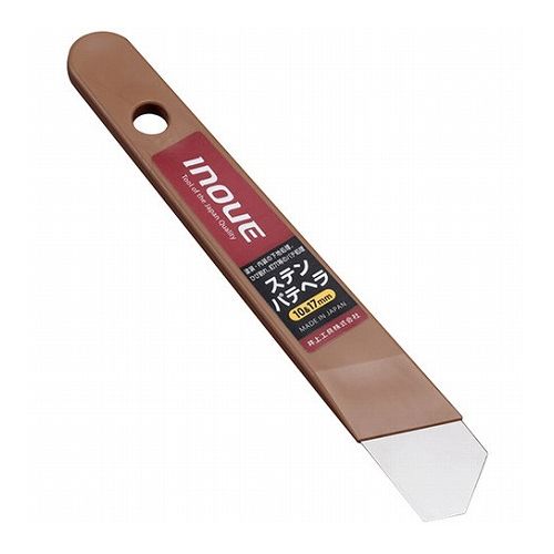 【商品説明】柄の部分にエラストマー樹脂を配合している為、手触りがよくしなやかに手の動きに対応します。【用途】ボードの継ぎ目の段差や、くぎ穴埋めのパテ処理。【機能・特徴】指で力を加える部分の段差を解消し、使いやすく長時間の作業でも疲れません。【仕様】●幅：10mm・17mm。●全高：161mm。【材質】●本体：エラストマー・PP。●刃先：ステンレス。【商品詳細】■商品コード：4530545100720■JANコード：4530545100720■ブランド名：イノウエ■商品名：ステンパテヘラ10＆17ミリ■規格：12333【特長】イノウエ、ステンパテヘラ10&17ミリ、12333、DIYツール、大工道具、内装ツール、パテベラ【送料について】北海道、沖縄、離島は送料を頂きます。