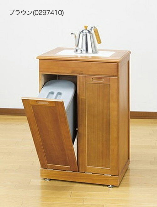 ゴミ箱 天然木分別ダストボックス タイル付 2分別 カウンター キッチンカウンター キッチンワゴン ごみ箱 ダストボックス(代引不可)【送料無料】 [2]