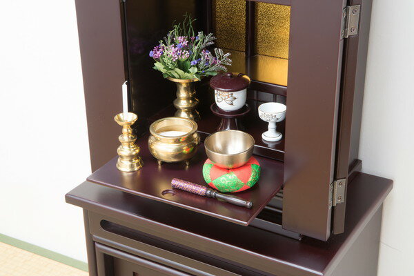 仏壇 上置仏壇 14号 上置き仏壇 小型 紫檀調 スライド式仏具棚 コンパクト 仏具(代引不可)【送料無料】