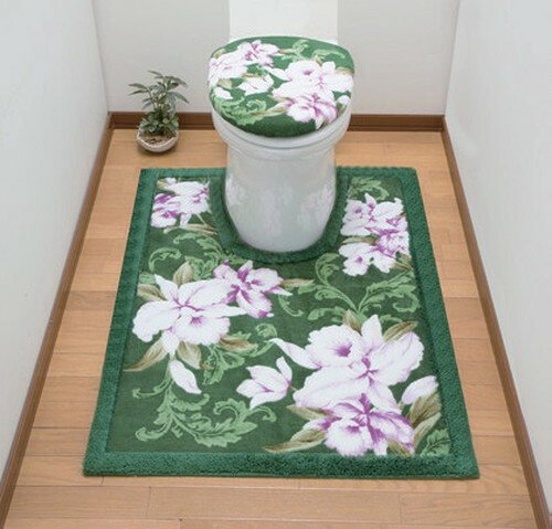 リコメン堂生活館の日本製 トイレマット 80×115cm 抗菌 消臭加工 カトレア柄 防臭 撥水 はっ水 裏面 滑りにくい(代引不可)【送料無料】｜アングル2