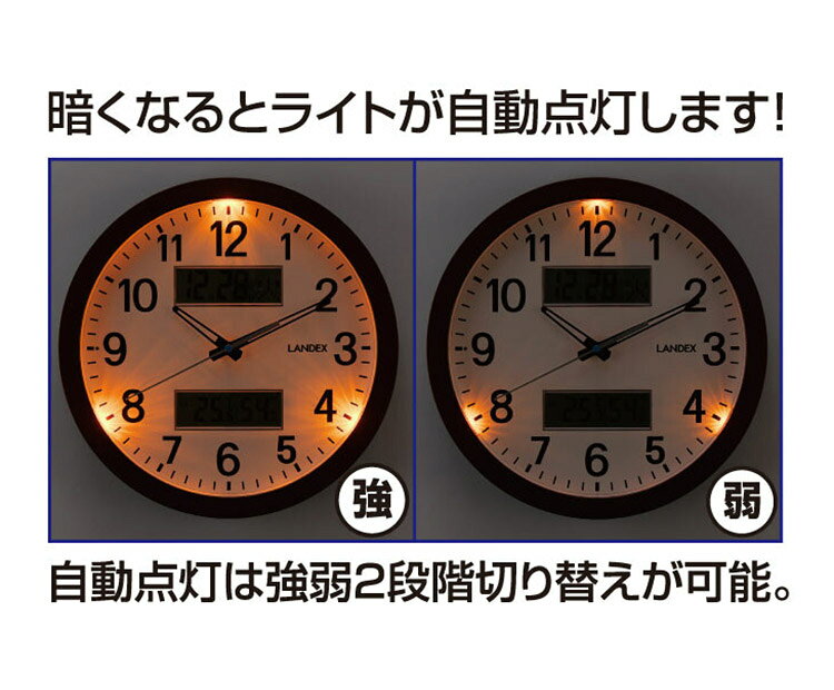温湿度計付き多機能掛け時計 ウォールクロック 壁掛け時計 静音設計 連続秒針 ライト自動点灯 リビング 寝室 和室 洋室 温度計 湿度計(代引不可)【送料無料】 [2]