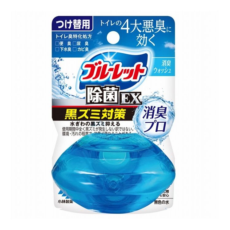 【商品詳細】トイレの4大悪臭(便臭・尿臭・下水臭・カビ臭)に効く！●トイレの4大悪臭(便臭・尿臭・下水臭・カビ臭)に効果があるトイレ臭特化処方です。●除菌率99%＊で、水ぎわの黒ズミの発生を抑えます※。＊水ぎわの黒ズミ原因菌への効果。全ての菌を除菌する訳ではない。メーカーの実験室内の検証結果による。※使用期間中、まったく黒ズミが発生しない訳ではない。●汚れの付着を抑え、便器のきれいを保ちます。(環境・汚れの程度で、効果が異なることがある。水の流れない部分の汚れは防げない。)●約1ヶ月間(3〜4週間)使用できます。(標準的な使用の場合。気温・水温・水量などにより、期間が異なることがある。)●流れる水は無色です。●便器やタンクに影響を与えません。(本品はタンク内の器具、便器、浄化槽及び浄化槽内のバクテリアへの影響に配慮し設計しています。)※メーカーの都合により、パッケージ・仕様等は予告なく変更になる場合がございます。界面活性剤(65％ ポリオキシアルキレンアルキルエーテル、第四級アンモニウム塩系)、安定化剤(グリセリン)、香料【使用上の注意】・用途外に使用しない。・誤飲防止のため、小児、認知症の方等の手の届くところに置かない。・火気の近くや直射日光の当たる所、高温になる所で保管・使用しない。・水流が強すぎると水がはねたり、容器が倒れ手洗い部の穴を塞ぎ水があふれる恐れがあるので、タンク横の止水栓を調節して水流を弱める。・使用中、逆さまや横倒しで放置しない。・手洗い部から水があふれるのを防ぐため、手洗い部の穴に網がある・水の流れが悪い・下容器が汚れてきた等の場合は、網・下容器を清掃する。・誤飲に注意・子供に注意【応急処置】・目に入った場合は、目を傷めることがあるのでこすらずすぐ流水で15分以上洗い流し、ただちに眼科医に相談する。・飲み込んだ場合、吐かせずコップ1〜2杯の水を飲ませる。・皮ふについたら充分に洗い流す。・気分が悪くなったら使用をやめる。・異常があれば製品の説明書きを持参し、医師に相談する。商品サイズ：W80×H124×D50mm内容量：67mL生産国:日本【送料について】北海道、沖縄、離島は送料を頂きます。