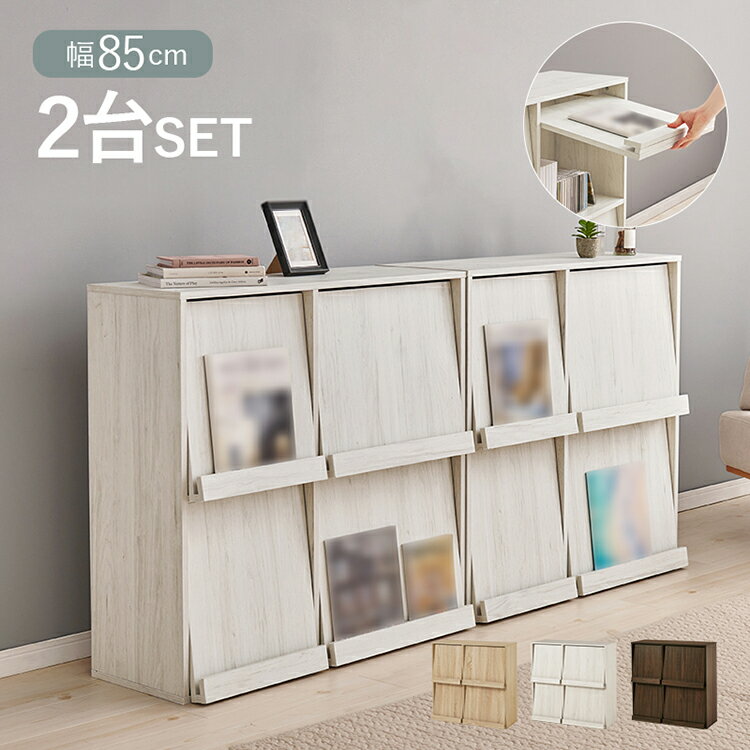 2台セット フラップ式 ディスプレイラック 連結可能 幅85 見せる収納×隠す収納 本棚 シェルフ マガジンラック A4 書類 ファイル CD DVD 収納 ラック カウンター下収納(代引不可)【送料無料】